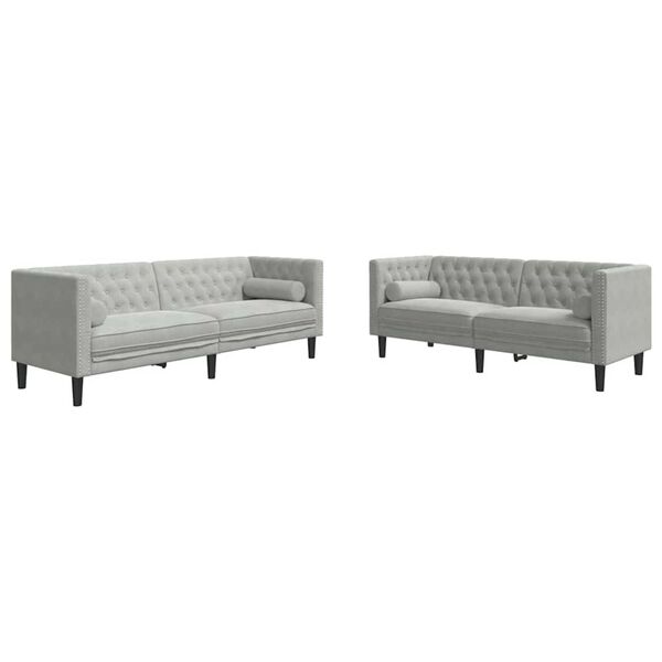 vidaXL Canap&eacute; de salon 2 pcs Gris clair 194 x 74,5 x 70,5 cm Velours