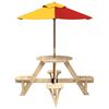 vidaXL Table de pique-nique pour 4 enfants avec parasol rond sapin