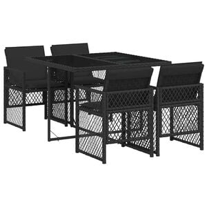 vidaXL Ensemble &agrave; manger de jardin coussins 5pcs noir r&eacute;sine tress&eacute;e