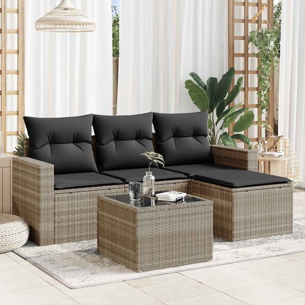 vidaXL Salon de jardin 5 pcs avec coussins gris clair r&eacute;sine tress&eacute;e