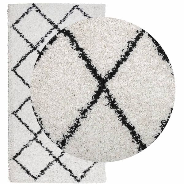 vidaXL Tapis shaggy &agrave; poils longs moderne cr&egrave;me et noir 60x110 cm