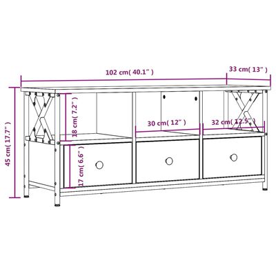 vidaXL Meuble TV chêne marron 102x33x45 cm bois d'ingénierie et fer