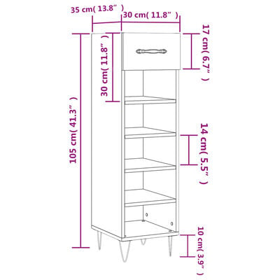 vidaXL Meuble à chaussures sonoma gris 30x35x105 cm bois d'ingénierie