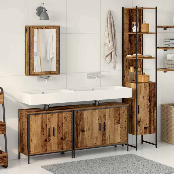 vidaXL Ensemble de mobilier de salle de bain avec &eacute;tag&egrave;re 4 pcs Marron