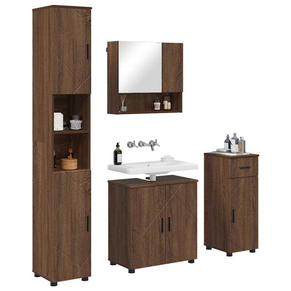 vidaXL Ensemble de mobilier de salle de bain 4 pcs Ch&ecirc;ne brun