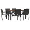 vidaXL Ensemble &agrave; manger de jardin coussins 7pcs Noir R&eacute;sine tress&eacute;e