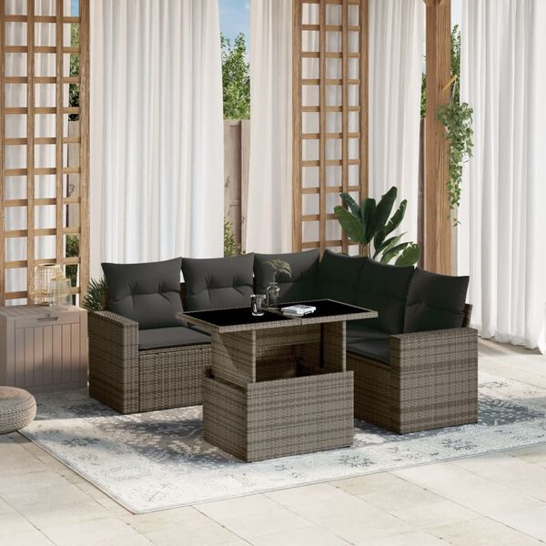 vidaXL Salon de jardin 6 pcs avec coussins gris r&eacute;sine tress&eacute;e