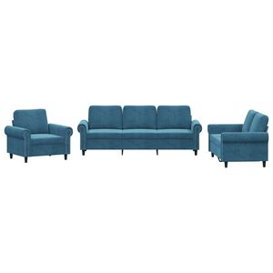 vidaXL Ensemble de canap&eacute;s 3 pcs avec coussins Bleu Velours