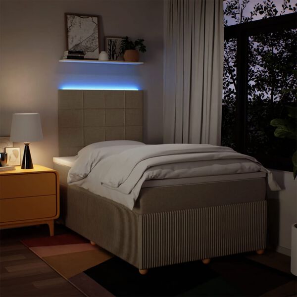 vidaXL Sommier &agrave; lattes de lit avec matelas Cr&egrave;me 120x200 cm Tissu