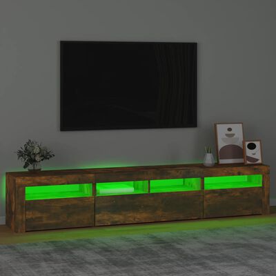 vidaXL Meuble TV avec lumières LED Chêne fumé 210x35x40 cm