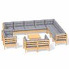 vidaXL Salon de jardin 13 pcs avec coussins gris Bois de pin solide