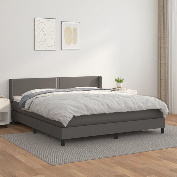 vidaXL Sommier &agrave; lattes de lit avec matelas Gris 180x200 cm Similicuir