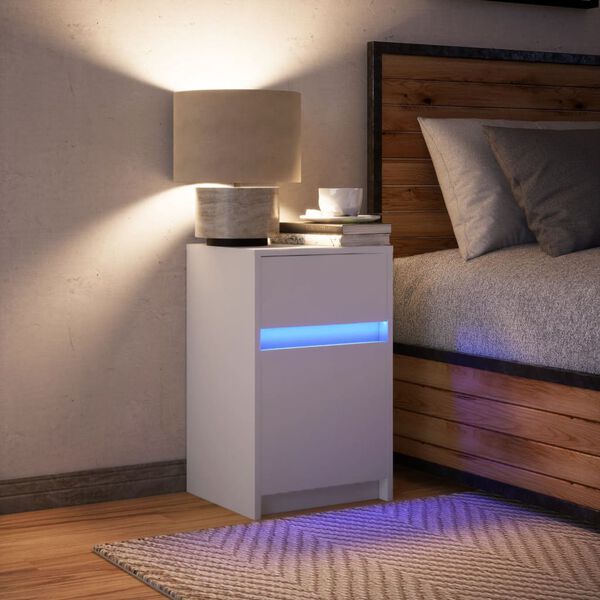 vidaXL Armoire de chevet avec lumi&egrave;res LED blanc bois d'ing&eacute;nierie