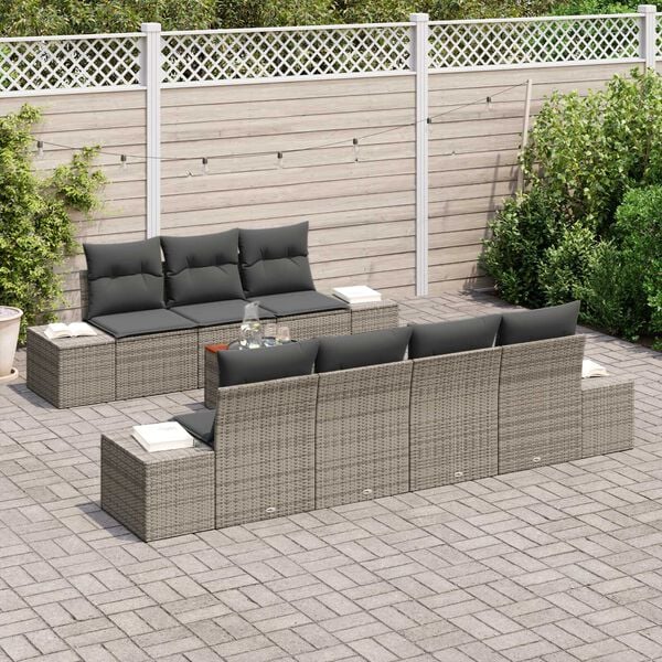 vidaXL Ensemble de canapé de jardin avec coussin 8 pcs Gris polyrotin