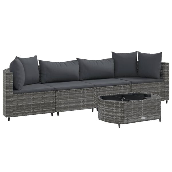 vidaXL Salon de jardin 5 pcs avec coussins gris résine tressée