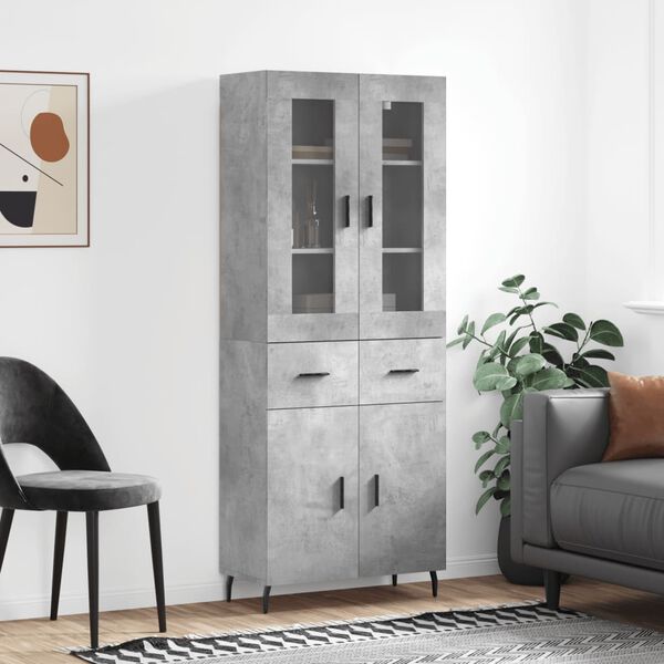 vidaXL Buffet haut Gris b&eacute;ton 69,5x34x180 cm Bois d'ing&eacute;nierie