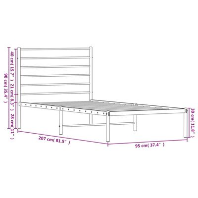 vidaXL Cadre de lit métal avec tête de lit blanc 90x200 cm