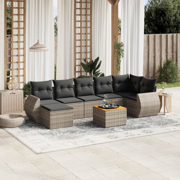 vidaXL Salon de jardin 8 pcs avec coussins gris r&eacute;sine tress&eacute;e
