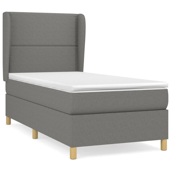 vidaXL Sommier &agrave; lattes de lit avec matelas Gris fonc&eacute; 90x200 cm Tissu