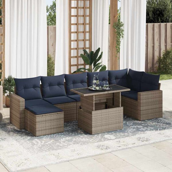 vidaXL Salon de jardin avec coussins 8 pcs gris résine tressée acacia