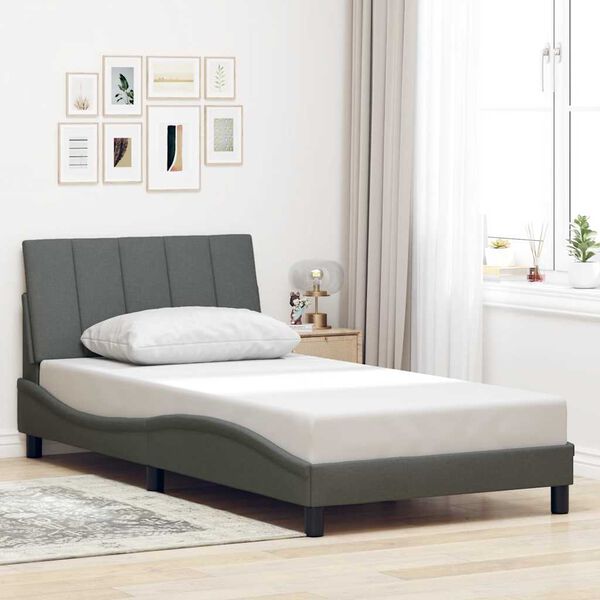 vidaXL Cadre de lit sans matelas Hanko gris fonc&eacute; 100x200 cm tissu
