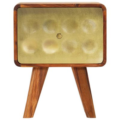 vidaXL Table de chevet Bois de Sesham solide Imprimé doré 49x40x30 cm