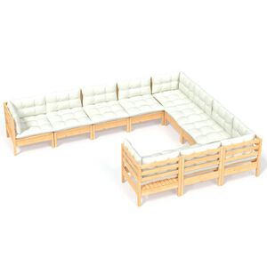 vidaXL Salon de jardin 10 pcs avec coussins cr&egrave;me Bois de pin