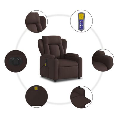 vidaXL Fauteuil de massage inclinable électrique Marron foncé Tissu