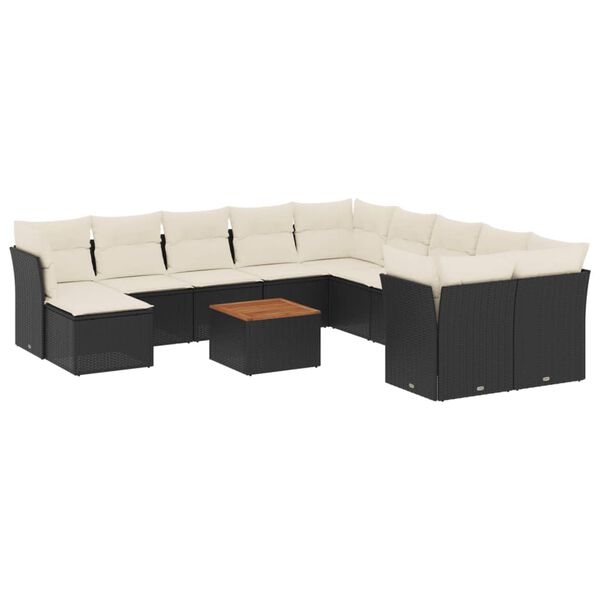 vidaXL Salon de jardin 12 pcs avec coussins noir r&eacute;sine tress&eacute;e