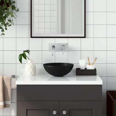 vidaXL Lavabo de salle de bain Céramique Noir mat Rond