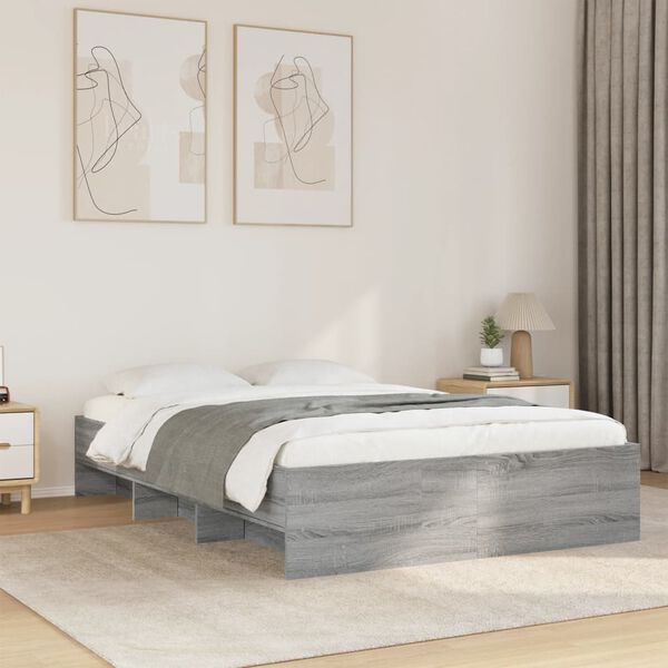 vidaXL Cadre de lit sans matelas sonoma gris 135x190 cm