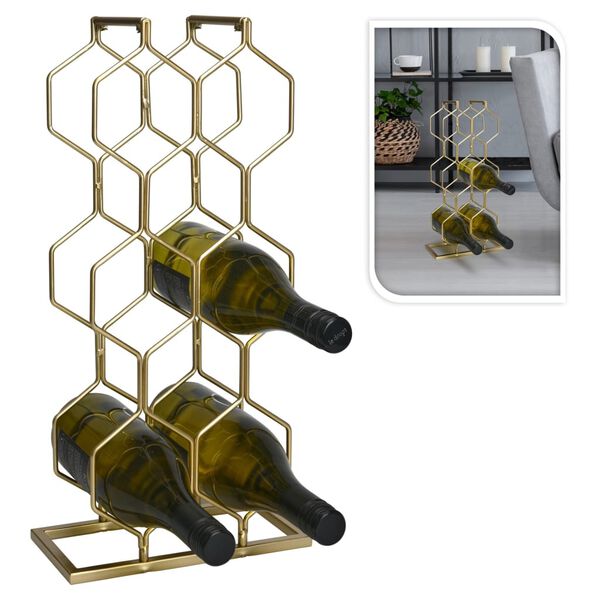 Home&Styling Casier &agrave; vin pour 8 bouteilles m&eacute;tal dor&eacute;