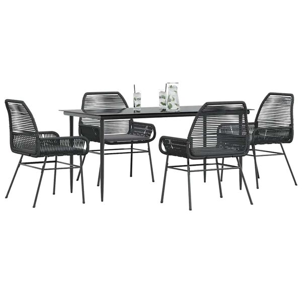 vidaXL Ensemble &agrave; manger de jardin et coussins 5 pcs noir rotin verre