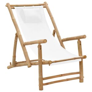 vidaXL Chaise de terrasse Bambou et toile Blanc cr&egrave;me
