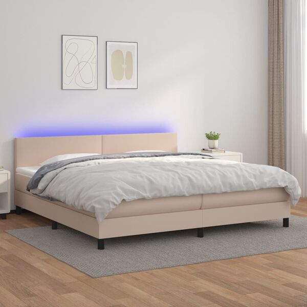 vidaXL Sommier &agrave; lattes de lit avec matelas LED Cappuccino 200x200 cm