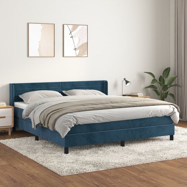 vidaXL Sommier &agrave; lattes de lit et matelas Bleu fonc&eacute; 160x200cm Velours