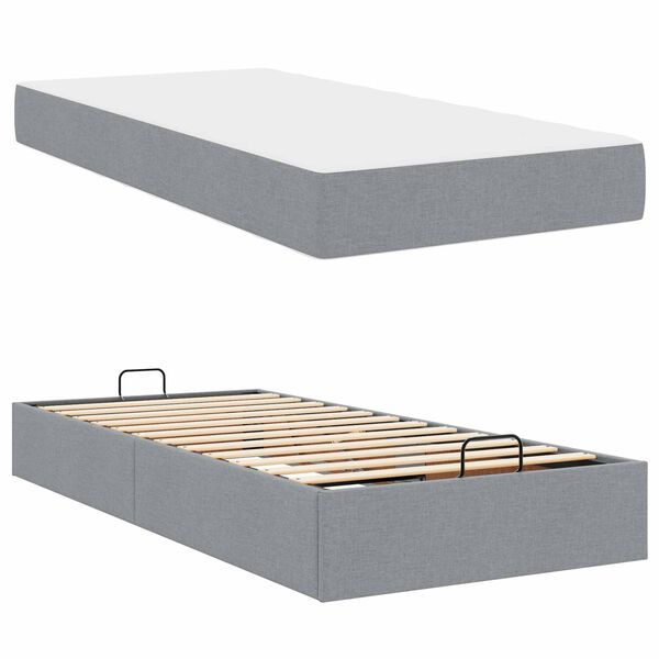 vidaXL Cadre de lit avec matelas avec matelas 2 pcs Gris clair tissu