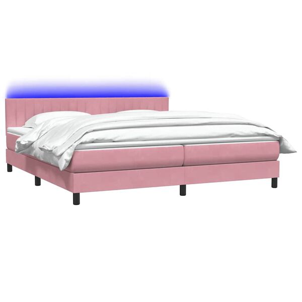 vidaXL Sommier &agrave; lattes de lit avec matelas et LED rose 200x210 cm velours