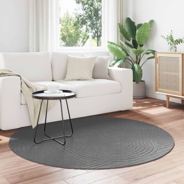 vidaXL Tapis de surface Rond HUARTE Anthracite &Oslash; 120 CM Polyester