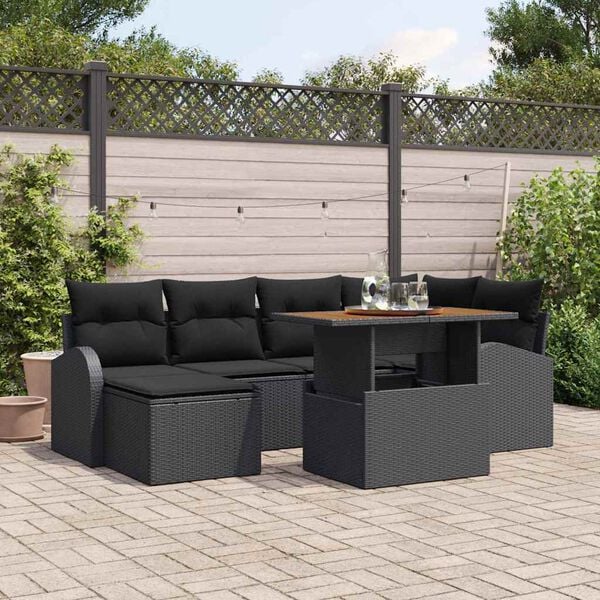 vidaXL Ensemble de canap&eacute; de jardin avec coussin 7 pcs Noir