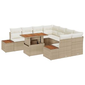vidaXL Ensemble de canap&eacute; de jardin 9 pcs Beige Poly rotin