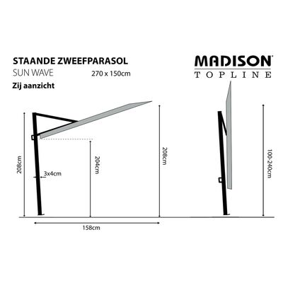 Madison Parasol de balcon Sun Wave 270x150 cm Vert sauge