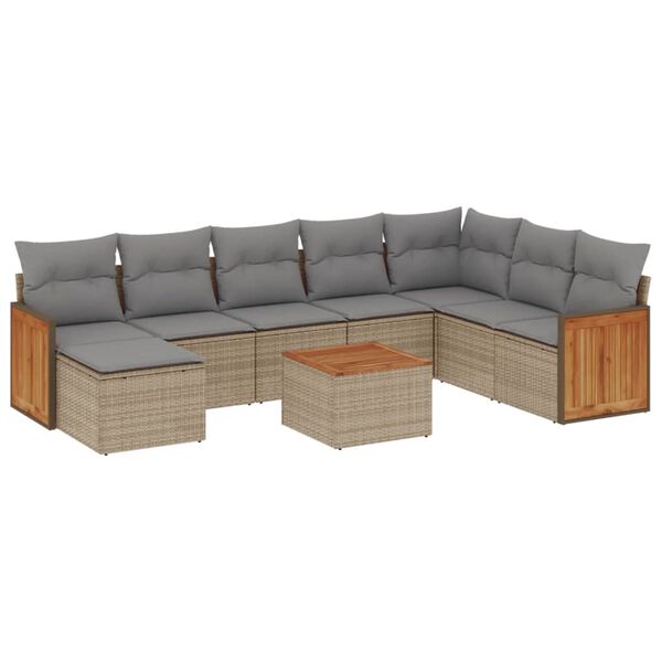 vidaXL Salon de jardin avec coussins 9 pcs beige r&eacute;sine tress&eacute;e