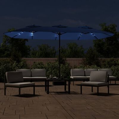 vidaXL Parasol de jardin à double tête avec LED bleu azuré 449x245 cm