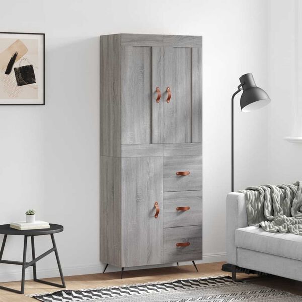 vidaXL Buffet haut Sonoma gris 69,5x34x180 cm Bois d'ing&eacute;nierie