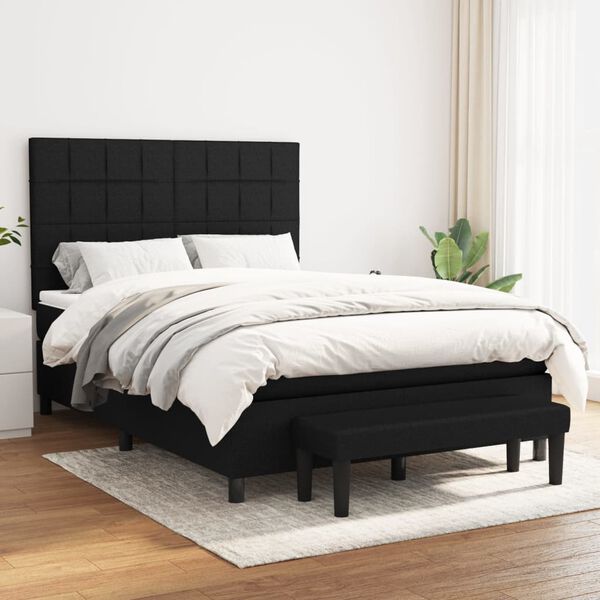vidaXL Sommier &agrave; lattes de lit avec matelas Noir 140x200 cm Tissu