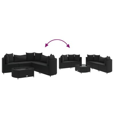 vidaXL Salon de jardin 6 pcs avec coussins noir résine tressée