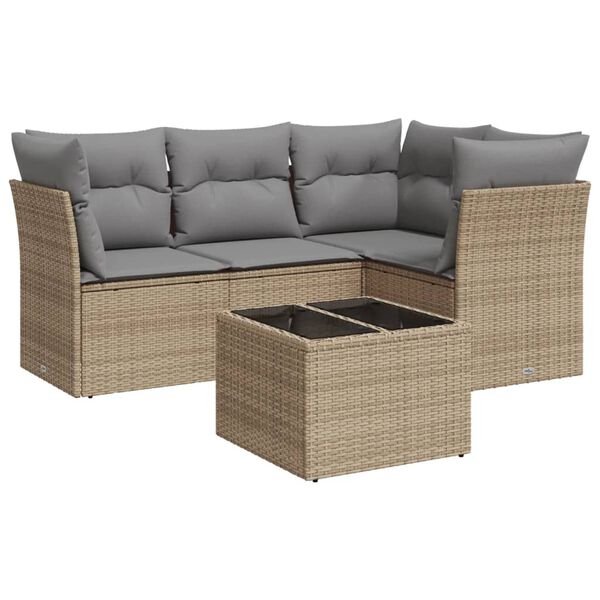 vidaXL Salon de jardin avec coussins 5 pcs beige r&eacute;sine tress&eacute;e