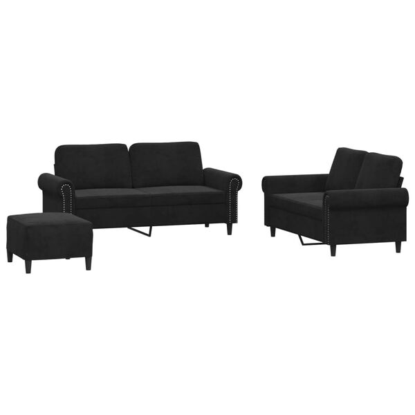 vidaXL Ensemble de canapés 3 pcs avec coussins Noir Velours