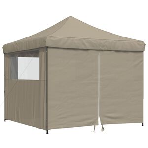 vidaXL Tente de r&eacute;ception pliable escamotable 4 parois lat&eacute;rales taupe